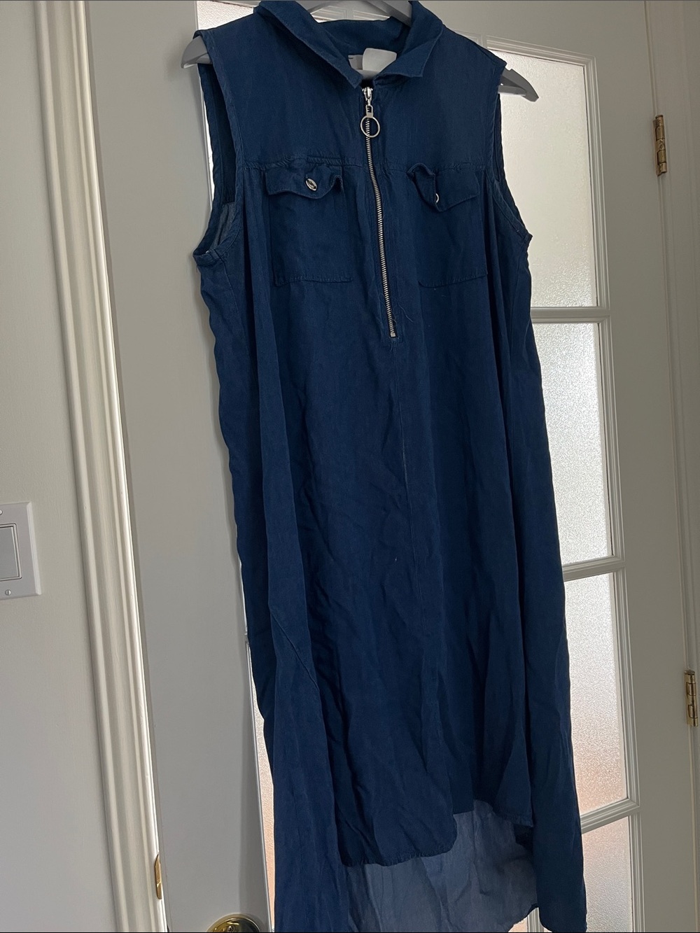 B.Navy Sleeveless Zip-Front Midi Dress